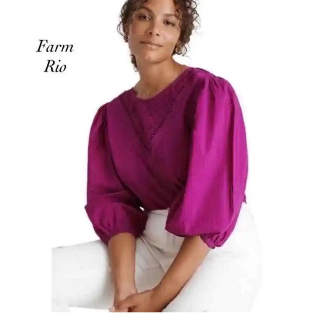 Anthropologie Farm Rio Cotton Lace Blouse Magenta Pink Top